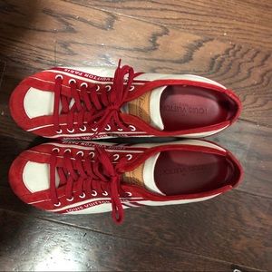 Louis Vuitton red and white velvet/leathersneakers